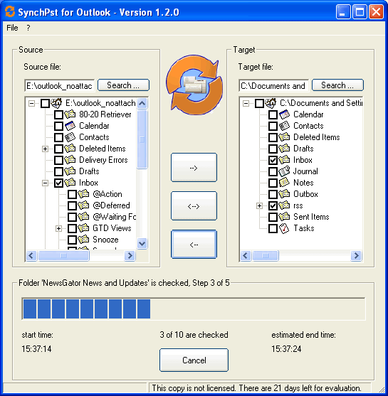 Screenshot vom Programm: SynchPst for Outlook