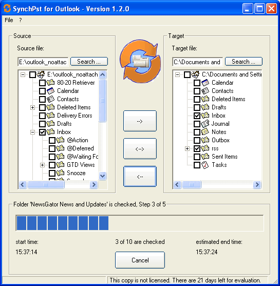 Screenshot of SynchPst for Outlook 1.4.7