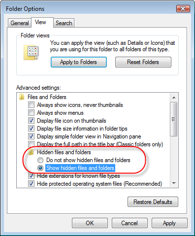 Show Hidden Files and Folders